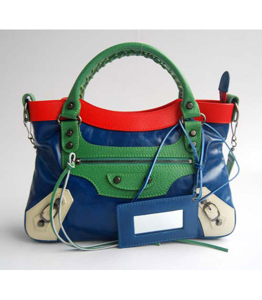 Balenciaga First sacchetto blu con rosso / verde